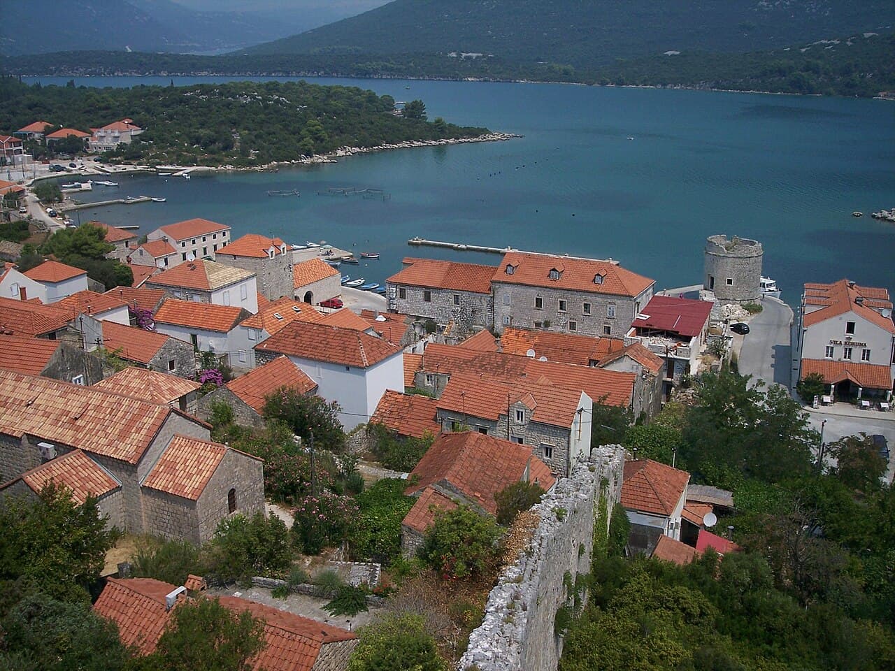 Mali Ston harbour and rooftops seen from the Walls of Ston