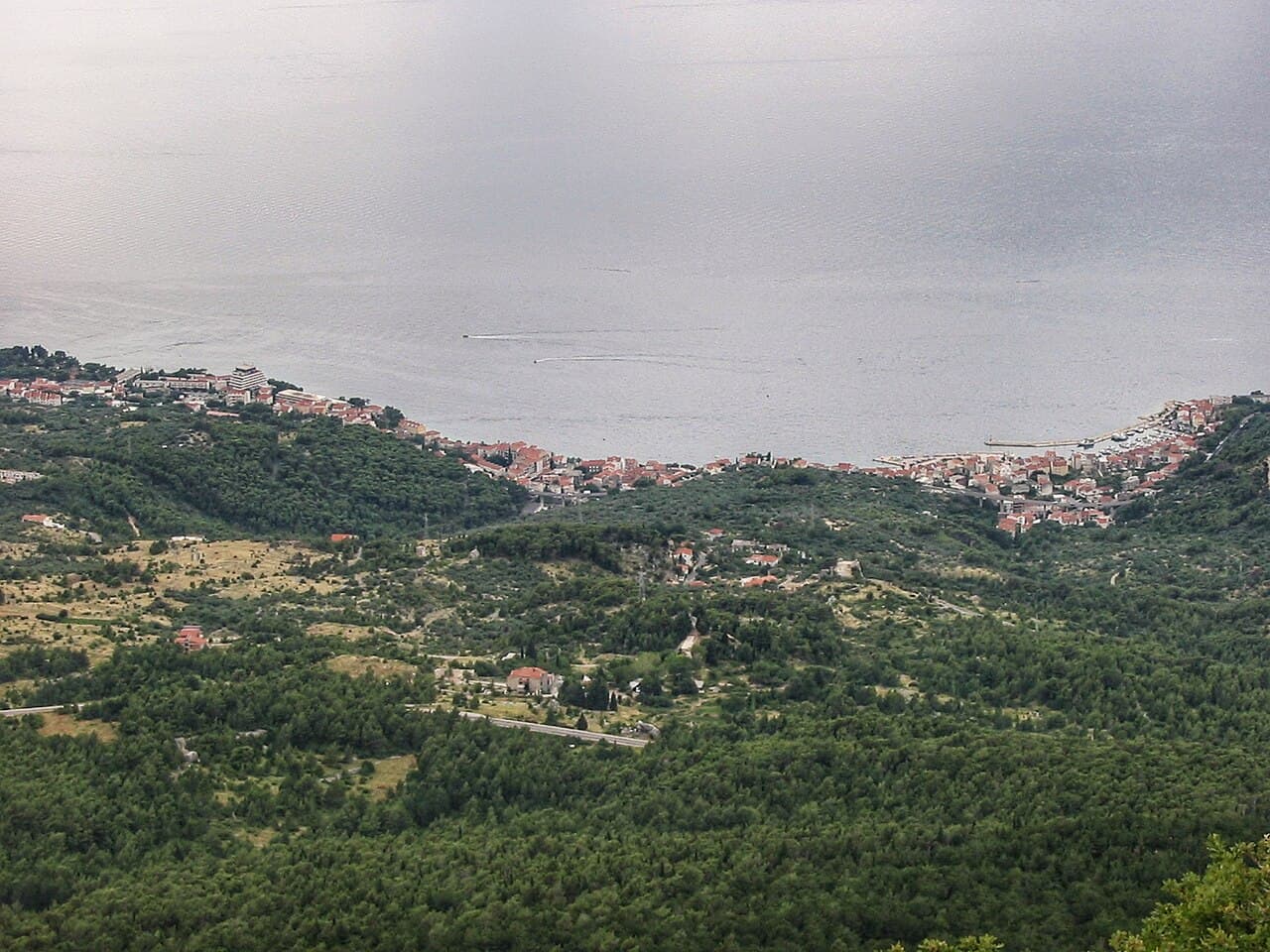 View over the town of Podgora and the sea