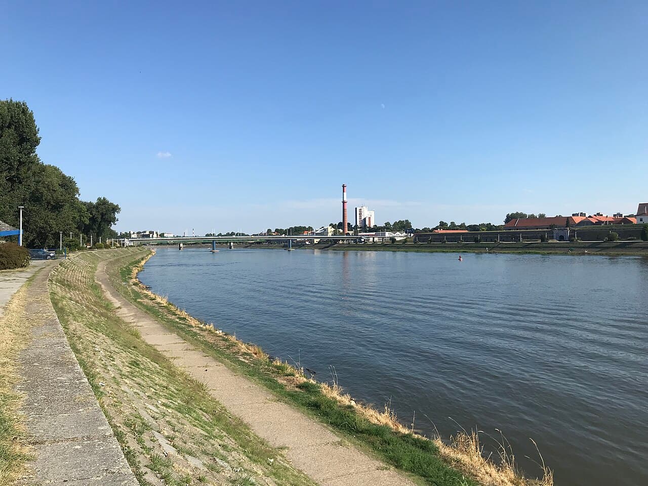 The Drava river and riverside promenade in Osijek