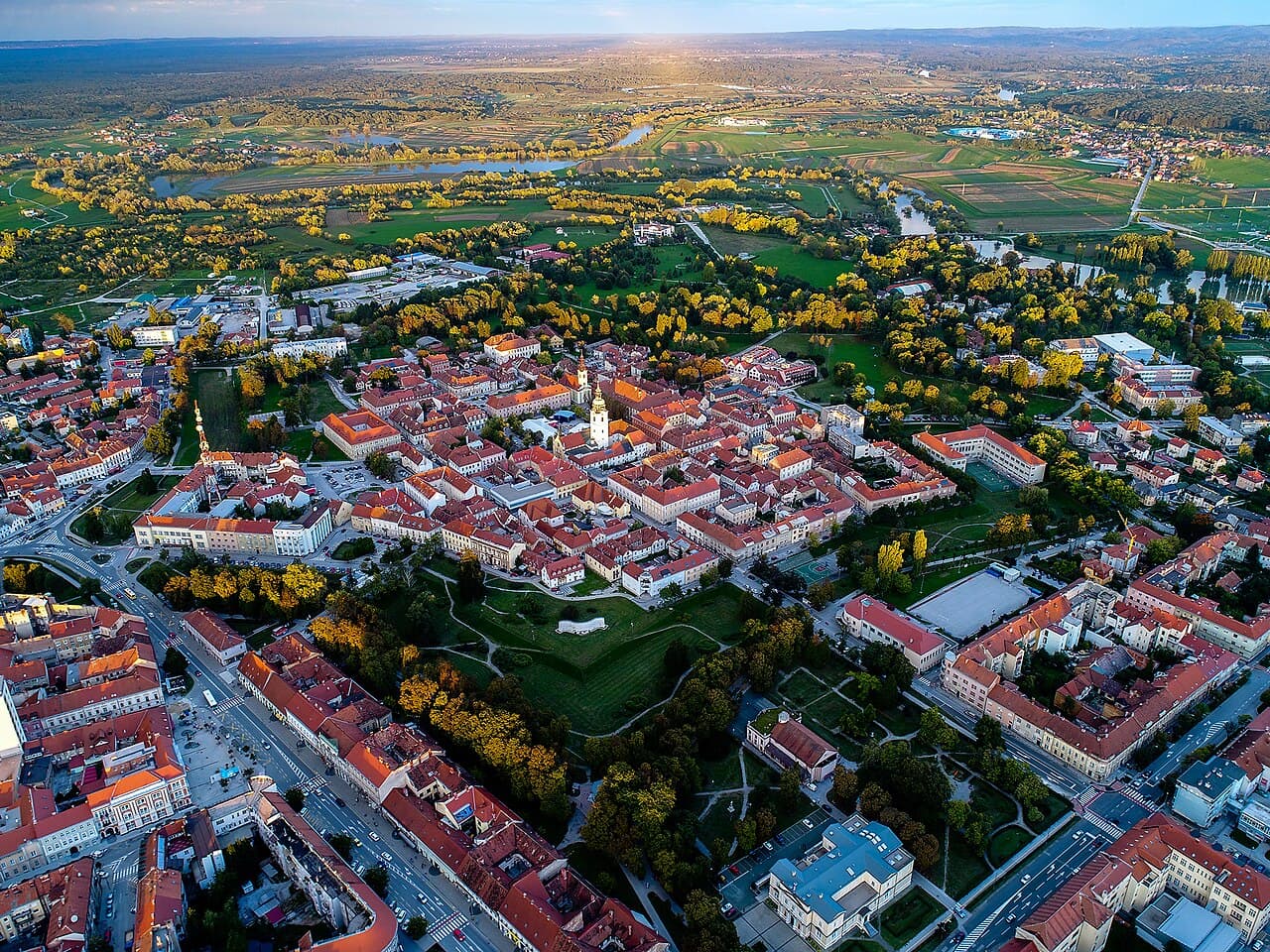 Aerial view of Karlovac's star-shaped old town