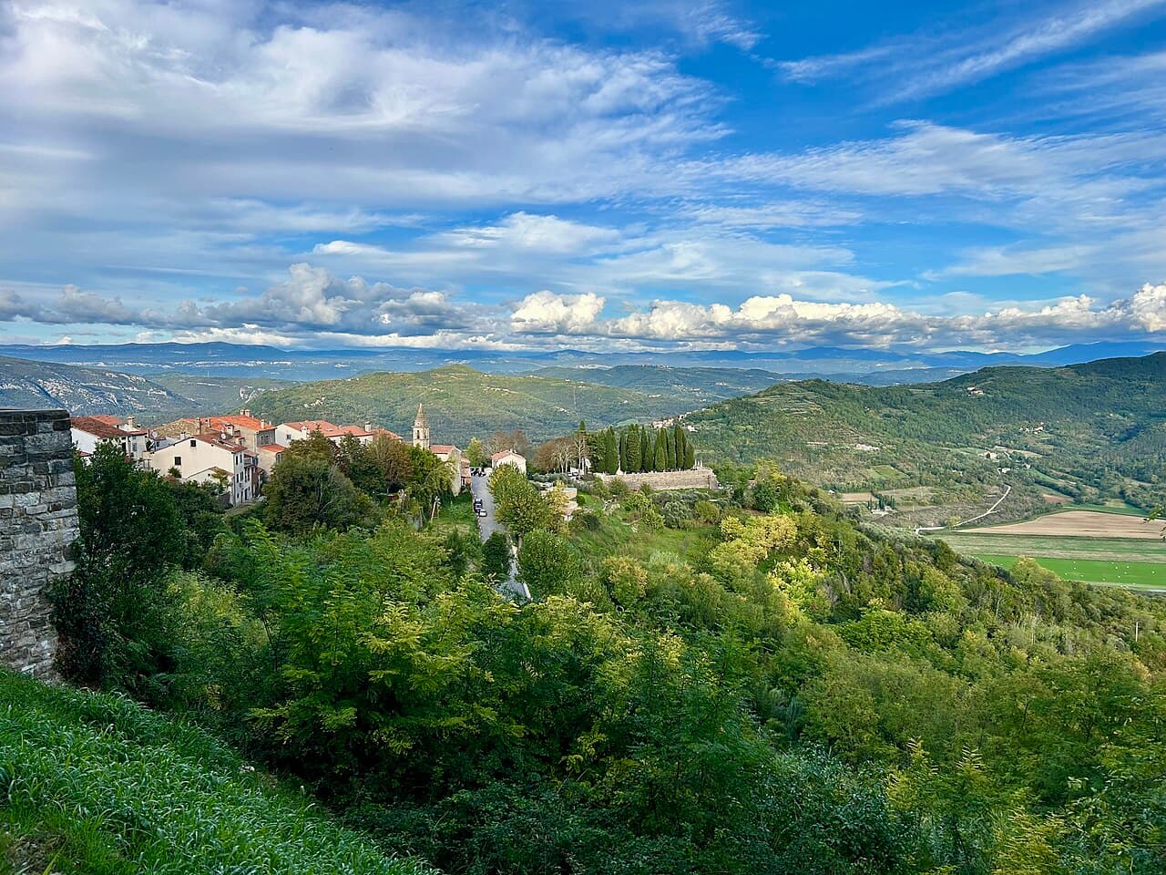 View over Motovun and the Mirna valley in Istria