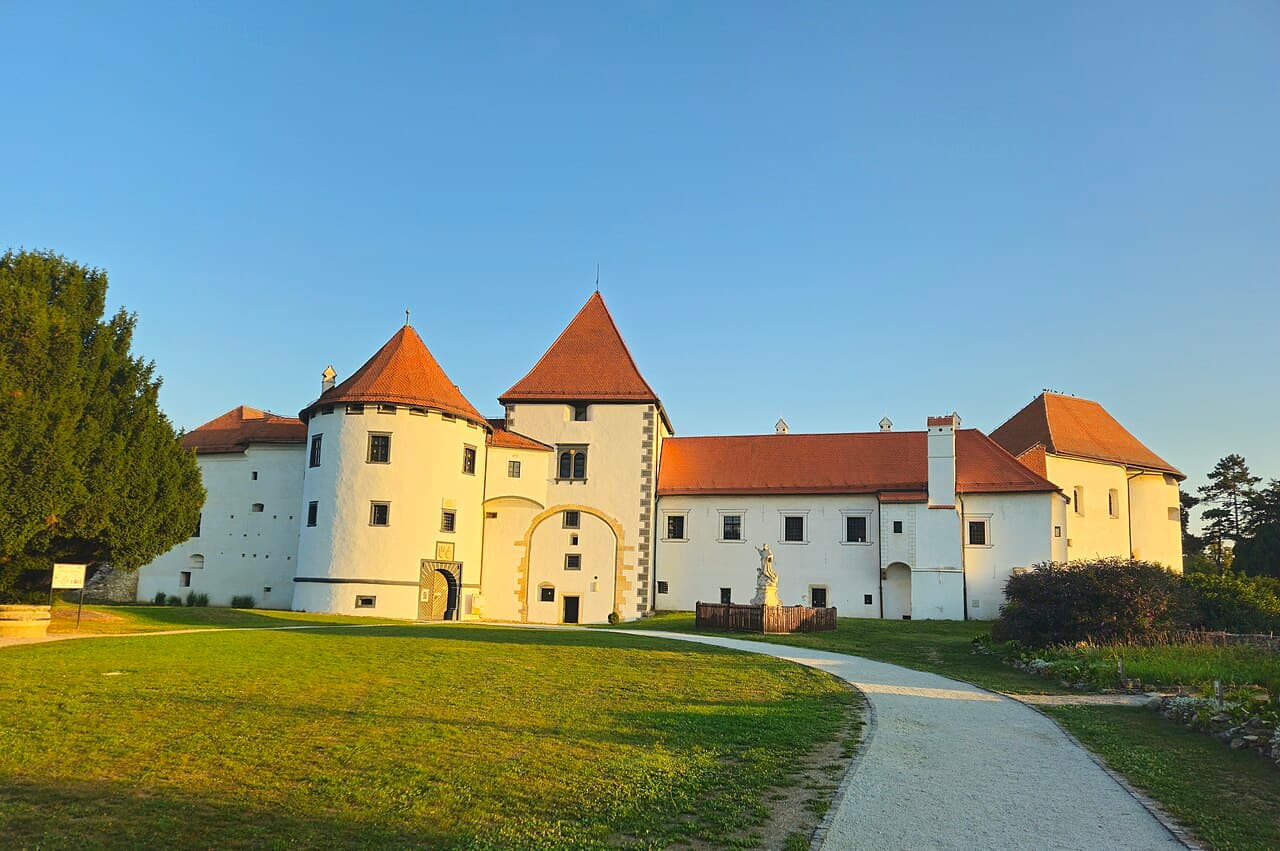 Varaždin Old Town castle with its lawns in evening light